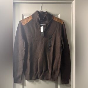 Banana Republic Chocolate Quarter-zip Sweater with Camel Patches